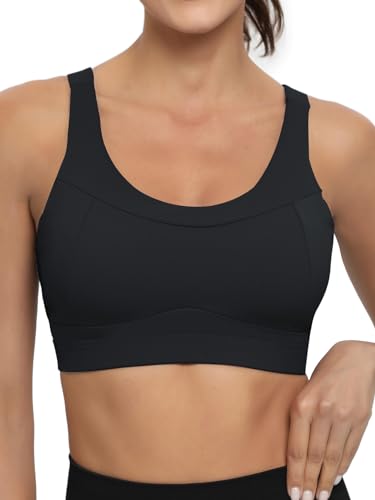 RUNNING GIRL High Support Sports Bras for Women,Racerback Running Bra Workout Crop Tank Tops Longline Sports Bra Push up(WX2946 Pink Leopard XL)
