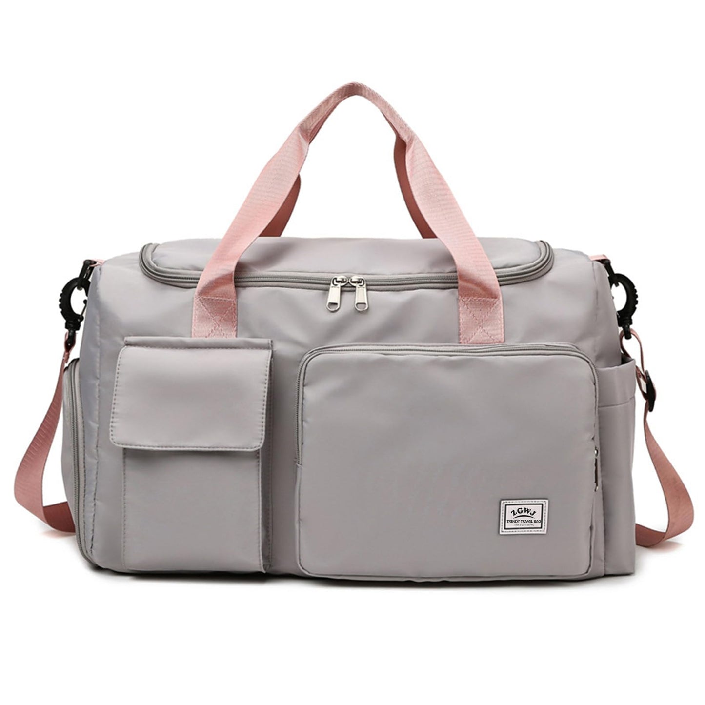 Travel Duffel Tote Bag with Dry Wet Separation Pocket, Weekender Bag for Women and Men,Waterproof Bag with Shoe Compartment Lightweight and Easy Carry on Grey