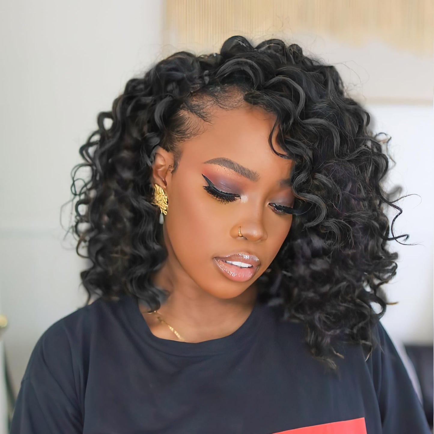 ToyoTress Ocean Wave Crochet Hair - 9 Inch 8 Packs Short Curly Ocean Wave Braiding Hair, Deep Wave Synthetic Crochet Braids (9 Inch, #1-8P)