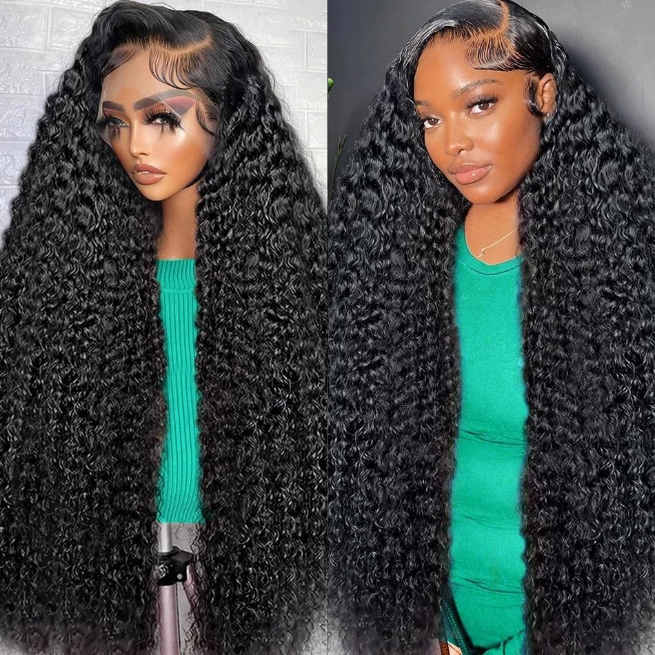 200% Density 13x6 HD Transparent Curly Lace Front Wig Human Hair Pre Plucked Glueless Kinky Curly Lace Front Wig Human Hair Wigs with Baby Hair Bleached Knotsigs For Women(13x6 Lace Front Wig 18 Inch)