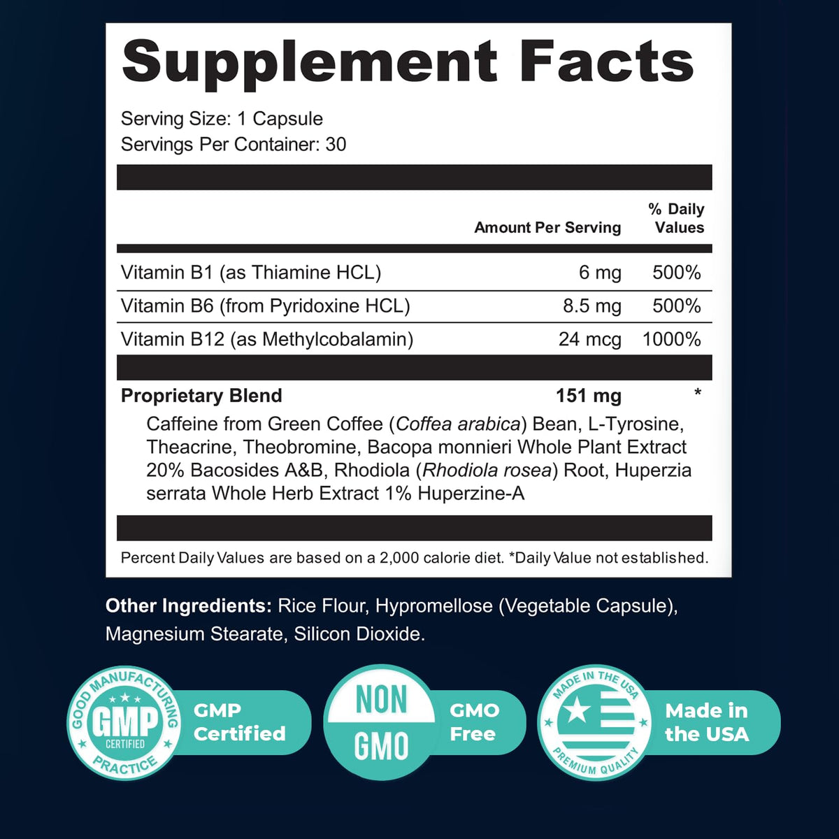Nature’s NutriWave MemoMatrix – Daily Vitamin B1, B6, B12& Botanical Supplement with Bacopa, Rhodiola, Huperzia, L-Tyrosine & B-Vitamin Blend – Non-GMO Formula – 30 Capsules, 1 Month Supply