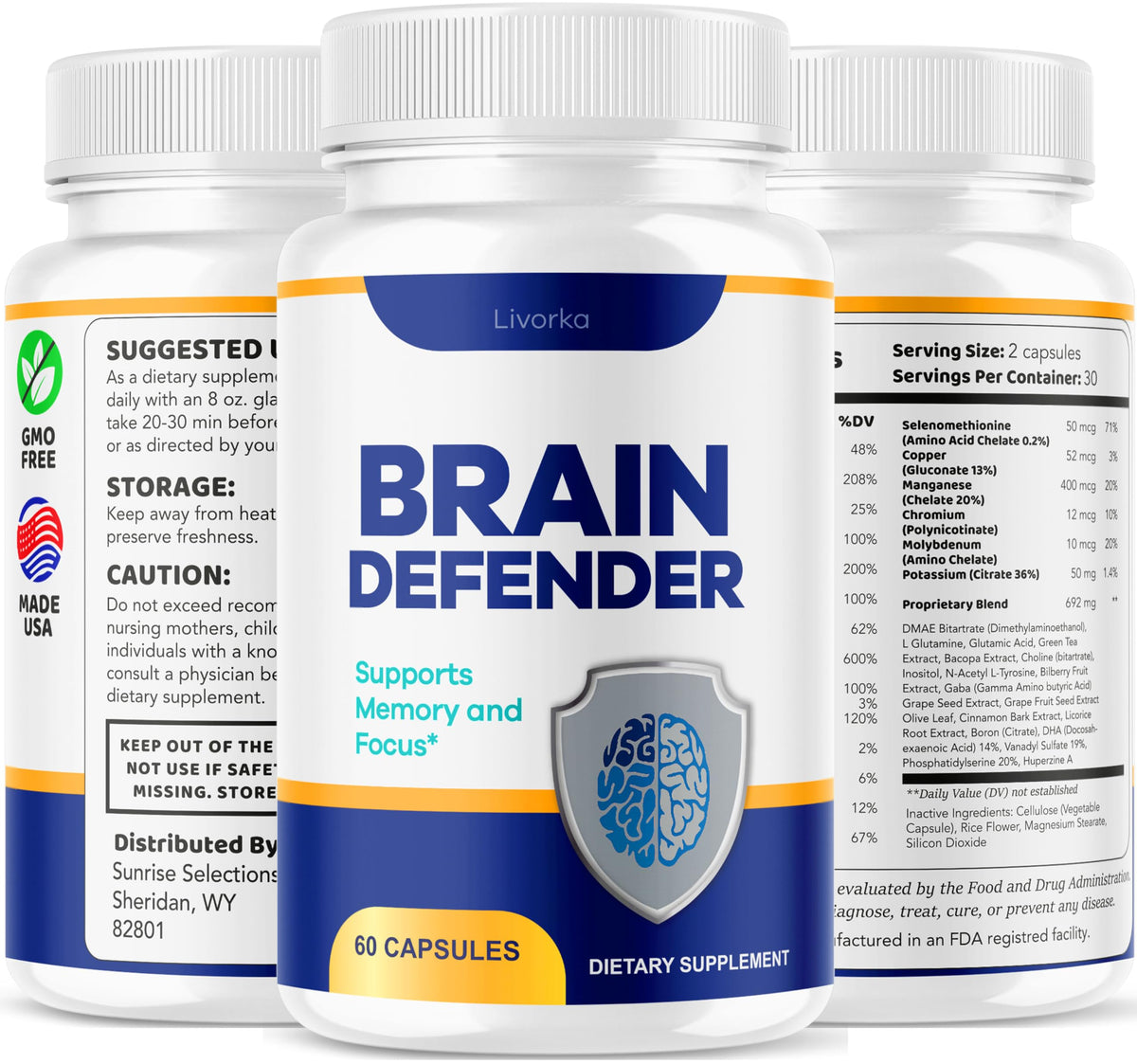 (3 Pack) Brain Defender - Official Brain Defender Supplement Advanced Pills, Natural Brain and Memory Support, Brain Defender Health & Wellness Multivitamin, 180 Capsules for 3 Months