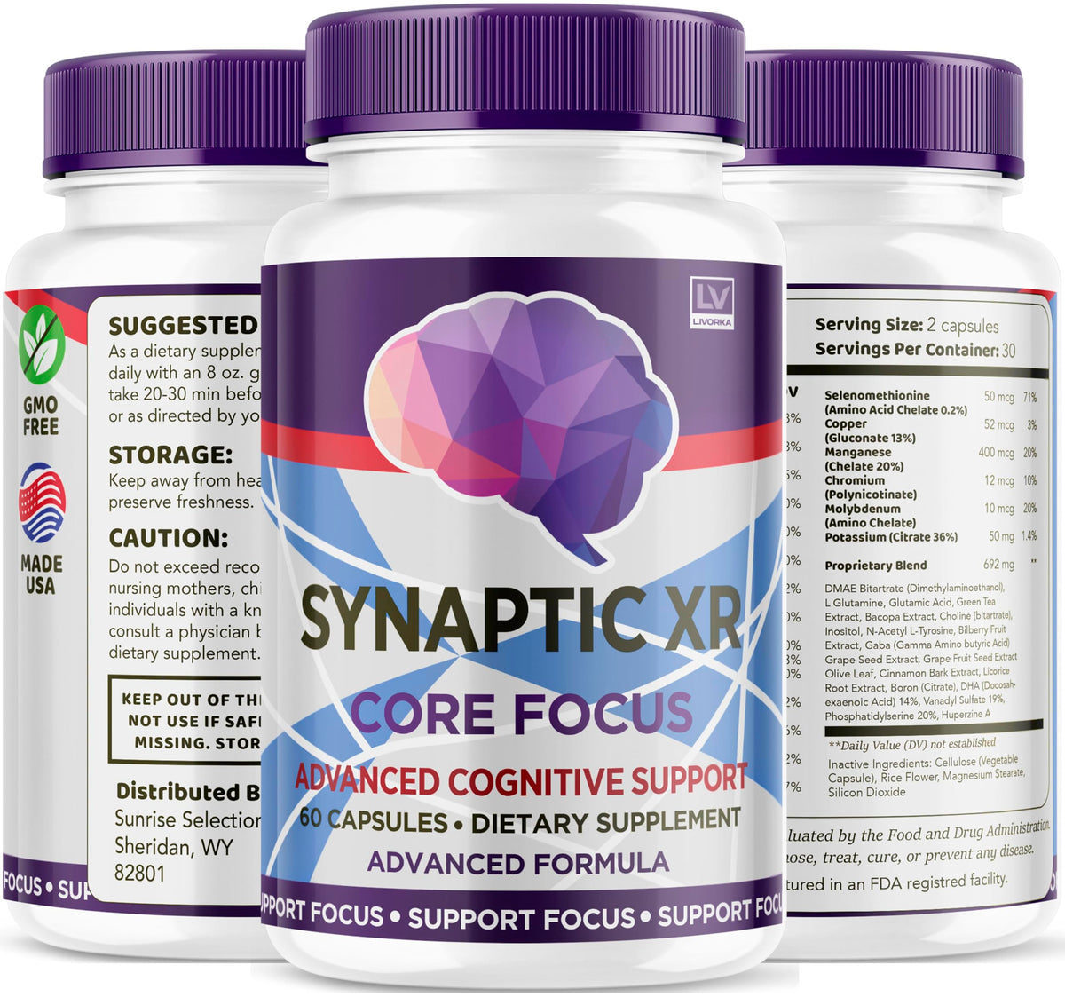 (2 Pack) Synaptic XR Capsules, SynapticXR, Synaptic XR Core Focus, Synaptic XR Brain Caps, Synaptic XR, Brain Synaptic XR, Synaptic XR Advanced Formula 120 Capsules for 2 Months