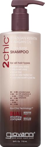 GIOVANNI 2chic Ultra-Sleek Shampoo - Brazilian Phyto-Keratin & Moroccan Argan Oil, Anti-Frizz Formula, Coconut, Shea Butter, Pro-Vitamin B5, Color Safe, Paraben Free - 24 oz