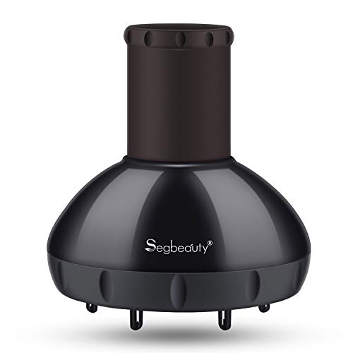 Segbeauty Hair Diffuser for Curly Hair, Upgraded Adjustable Air Flow, Deep Bowl, Professional Salon Frizz-free Fast Dry Diffuser Attachment with 1.57"-1.97" Nozzle, Black
