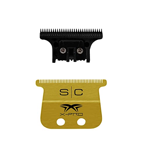 Stylecraft Replacement Fixed Gold Titanium X-Pro Wide Hair Trimmer Blade with Black Diamond Carbon DLC The One Cutter Set