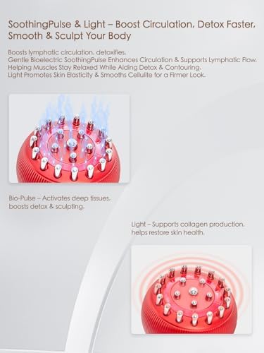 Lymphatic Drainage Massager & Anti Cellulite Massage Tool, Helps Reduce Stretch Marks & Cellulite, for Legs, Arms & Belly, Body Sculpting Machine with Microcurrent, Light, Heat & Vibration,Red