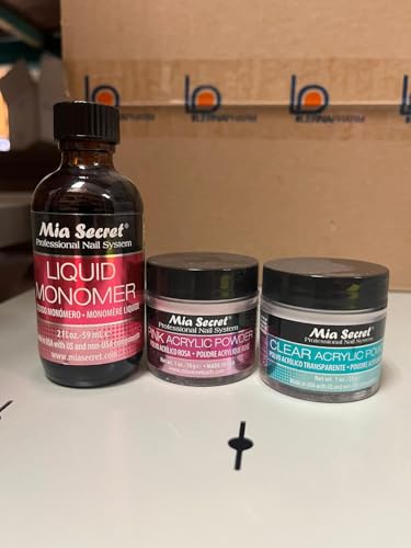 Mia Secret SECRET 2oz LIQUID MONOMER + 1oz CLEAR + 1oz PINK ACRYLIC POWDER NAIL ART