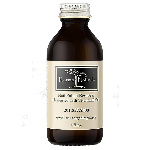 Karma Organic Nail Polish Remover Unscented- Non Toxic, Vegan, Cruelty Free, Acetone Free – Nails Strengthener for Fingernails – 4 fl. Oz