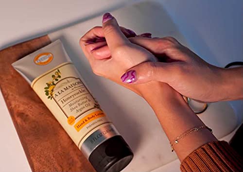 A LA MAISON Moisturizing Cream, Honeysuckle - Uses: Hand, Argan Oil, Pure Shea Butter, Essential Oils, Plant Based, Cruelty-Free, SLS and Paraben Free (1.7 Oz, 1 Pack)