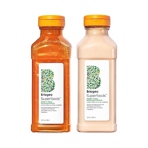 Briogeo Superfoods Mango + Cherry Hair Pack, Replenish Dull, Dry Hair and Balance Oil for Oily Hair, Controls Oil and Nourished All Hair Types and Textures, Vegan, Cruelty-Free, 2 x 12.5 fl oz