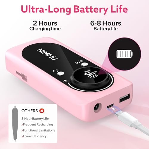 Nimmu Portable Nail Drill Professional, 45000RPM Electric Nail File for Acrylic Nail Remove Gel Polish, Rechargeable Nail Drill Machine with 11 Bits Kit for Manicure Salon Home (Pink)