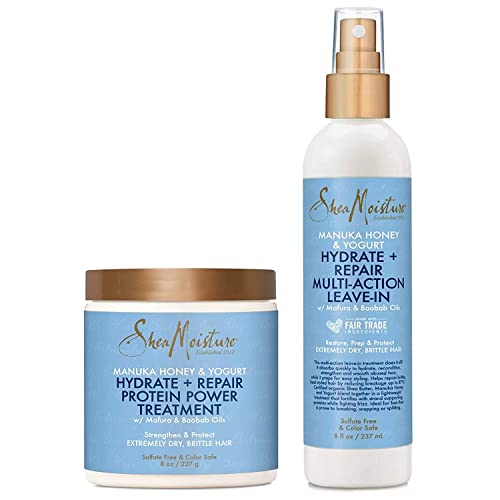 SheaMoisture Manuka Honey & Yogurt Hydrate + Repair Bundle – Protein Power Treatment & Multi-Action Leave-In Conditioner, 8 Oz Ea (2 Piece Set)