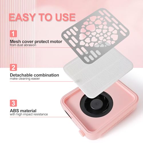 Limegirl Nail Dust Collector for Acrylic Nail, with 2*Reusable Nail Filter, Nail file and Cleaning Brush, Powerful Nail Dust Extractor with Upgraded Dust Collector Nail Tech for Nail Polishing (Pink)