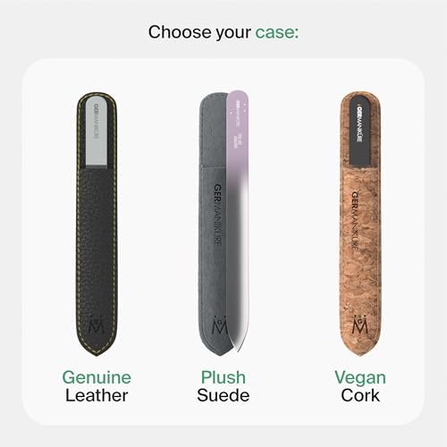 GERMANIKURE Czech Crystal Gray Glass Nail File in Suede Leather Case - Small Travel Design - Professional Manicure & Pedicure Products for Smooth Easy Shaping of Natural Nails
