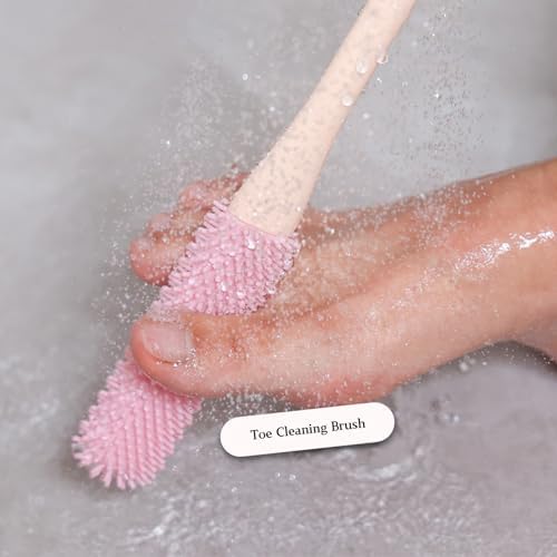 Toe Cleaning Brush with 15.7" Long Handle,Foot Scrubber in Shower,No Bending, Ideal for Seniors, Expecting Mothers, Men & Women | Foot Scrubber & Anti-Itch Exfoliating Brush (2 Pack) (Grey)