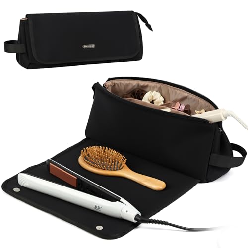 FINDCOZY Hair Tools Travel Bag, Haircare Accessory Organizer with Heat Resistant Mat for Curling Iron, Straighteners and ‌Styling Appliance, Black