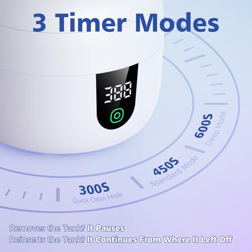 New Ultrasonic Retainer Cleaner Machine with Removable Inner Tank for Aligners, Mouth Guards, Jewelry – 180ml Capacity, 45kHz Ultrasonic Cleaner, 3 Modes, Digital Timer, Smart Pause & Quiet to 30dB