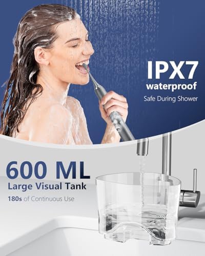 Professional Electric Toothbrush with Water Flosser, 600ML Water Dental flosser Ultrasonic Toothbrush Combo, Brushing & Flossing- for Teeth Cleaning and Gum Health with Extra Tips for Multiple Users