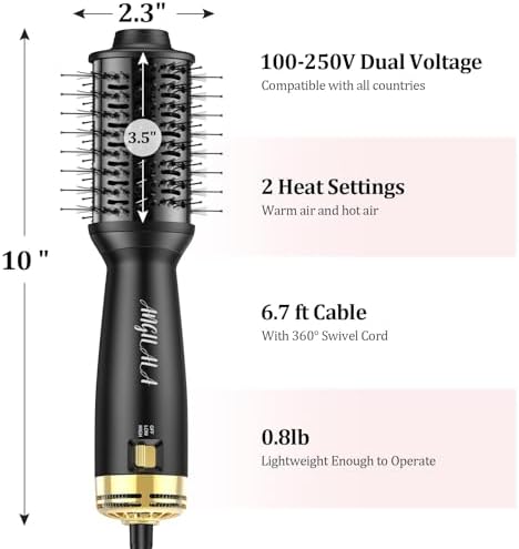 Dual Voltage(100~250V) Mini Hair Dryer Brush with European Plug Adapter for International Travel, Europe Travel Essentials for Women