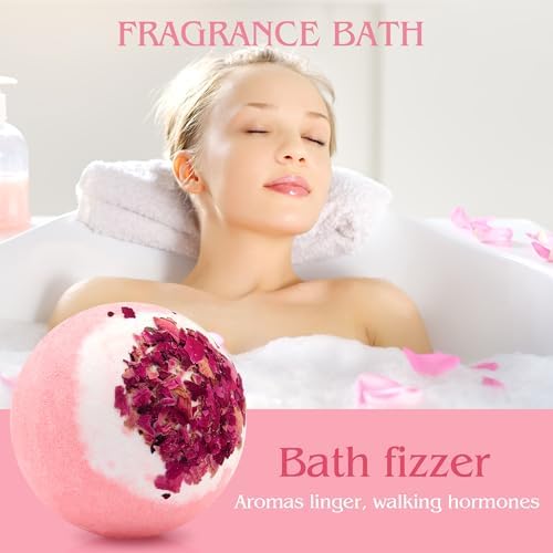 Dried Flower Bath Bombs Salt Balls,4-Pack Gift Set,Rose Extract Essential Oils,Moisturizing Dry Skin,Fizzy Spa,Relaxation,Self Care,Relaxing,Bubble Bath Bomb Gifts Idea for Men Women