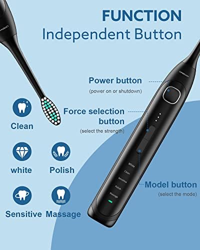 Operan Electric Toothbrush for Adults and Kids Rechargeable Sonic Toothbrush with 5 Modes 2-Min Smart Timer IPX7 Waterproof 40,000 VPM Motor with 8 Brush Heads & Travel Case (Black, 1Pack)