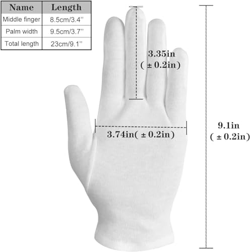 100% Cotton Gloves, 6 Pairs White Cotton Gloves for Women Dry Hands Eczema SPA Moisturizing - Work Glove for Serving Archival Coin Jewelry Inspection