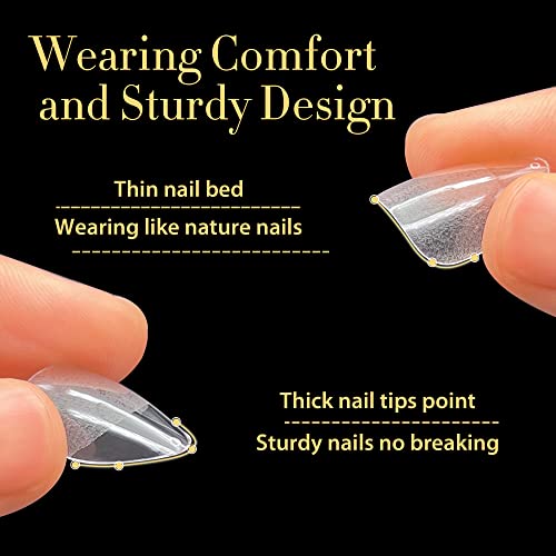UNA GELLA Short Almond Gel Nail Tips, 600 Pcs Pre-Filed Short Nail Tips Almond Shape Half Matte Press On Nails 12 Sizes Full Cover Clear Fake Nails for Extension Home DIY Salon with Box