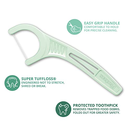 Plackers Micro Mint Dental Floss Picks, Made with Super TufFloss®, Protected Fold Away Pick, Easy to Use, Cool Mint, Green, Individually Wrapped, 500 Count