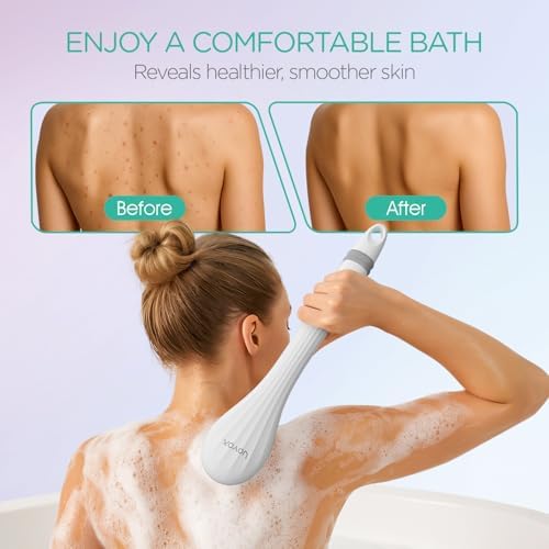 VOYOR Electric Body Brush Back Scrubber for Shower Rechargeable Exfoliating Bath Brush Powered Shower Brush with Non-Slip Long Handle Deep Cleansing, Exfoliation, Massaging Spin Brush BC100 (Gery)