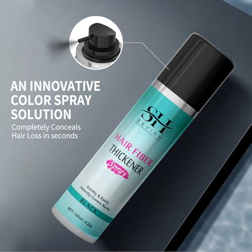 SEVICH Hair Fiber Thickener Spray - Instant Hair Thickening Powder for Men & Women, Root Touch Up Hair Color, Hair Building Fibers for Thinning Hair, Waterproof, Sweatproof, Natural Look,120ml Black
