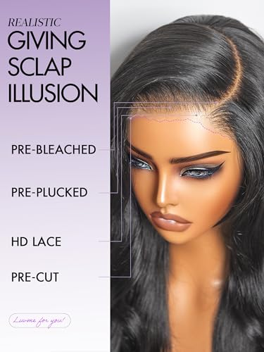 LUVME HAIR All-Day Comfort Real Glueless 7x6 HD Lace Wig 200% Density PartingMax Lace Wigs Loose Body Wave Lace Front Wigs Human Hair Pre Cut Plucked Lace Frontal 18 Inches Natural Black Color