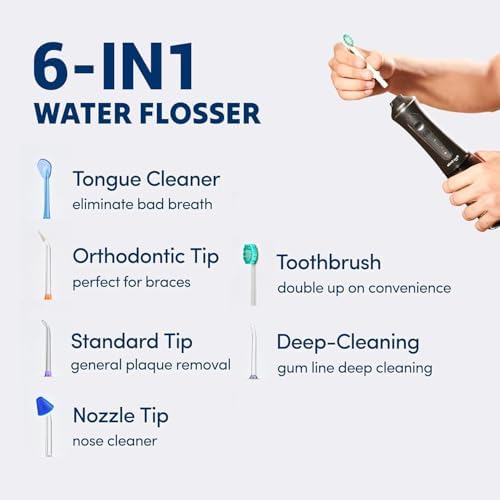 Professional Water Flosser - Advanced Dental Care for a Healthier Mouth, Gum, and Teeth - IPX7 Waterproof Oral Irrigator | 7 Replacement Tips, Travel-Friendly, Rechargeable - Oral Hygiene