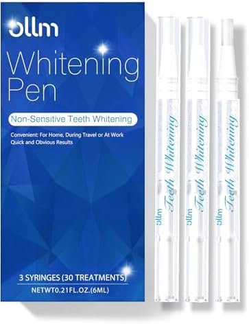 Ollm Teeth Whitening Pen Gel - 3 Pcs Tooth Whitening Gel Professional, 20+ Uses, Effective＆Painless, No Sensitivity, Easy to Use, Beautiful White Smile Tooth Whitener for Home, Travel