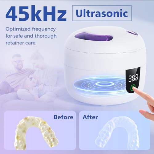 New Ultrasonic Retainer Cleaner Machine with Removable Inner Tank for Aligners, Mouth Guards, Jewelry – 180ml Capacity, 45kHz Ultrasonic Cleaner, 3 Modes, Digital Timer, Smart Pause & Quiet to 30dB