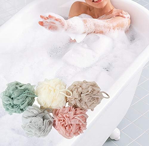 Bath Sponges, Shower Loofah for Body Exfoliation(3 pcs, Green&Linen&Pink)
