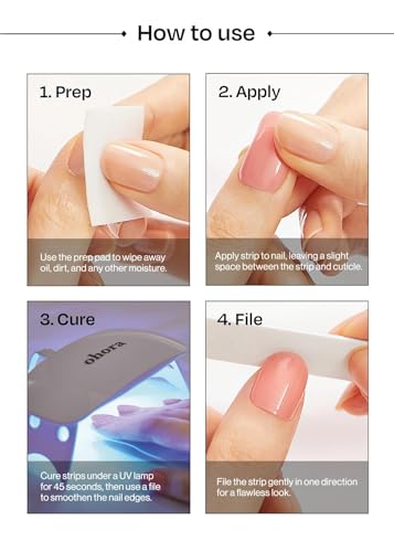 ohora Semi Cured Gel Nail Strips (N Afterglow) - Blue, Glitter, Works with Any UV/LED Lamps, Salon-Quality, Long Lasting, Easy to Apply & Remove - Includes 2 Prep Pads, Nail File & Wooden Stick
