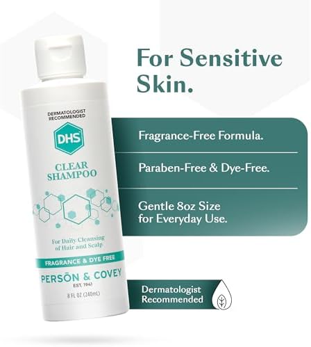 DHS Clear Shampoo - Women’s and Men’s Shampoo for Sensitive Skin/Unscented Cleansing Shampoo Cleans Hair and Treats Dry Scalp/Irritant-free, Paraben-free, Fragrance-free, and Dye-free / 8oz