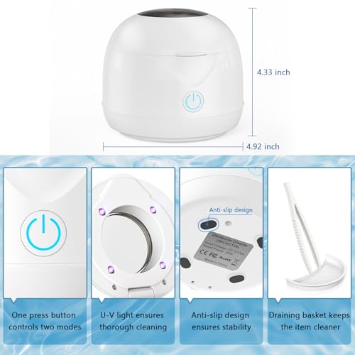 Ultrasonic Retainer Cleaner Machine 45kHz 200ml Portable Ultra Sonic Retainer Cleaner for Dental Retainer Mouth Guards Aligner Night Guard Braces Toothbrush Jewelry
