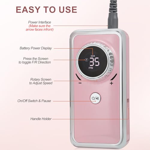 Electric Nail Drill Professional, 35000RPM Portable Efile Nail Drill with 11Pcs Nail Drill Bits, Rechargeable Nail Drill Machine with LCD Display for Acrylic Nail Remove Gel Polish for Home Salon Use