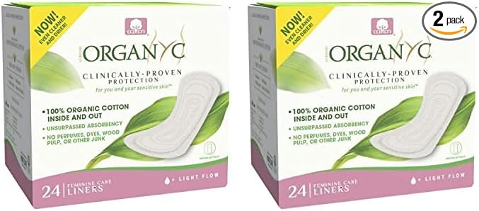 Organyc 100% Certified Organic Cotton Folded Panty Liner, Ultra Thin, Light Flow, 24 Count (Pack of 2)