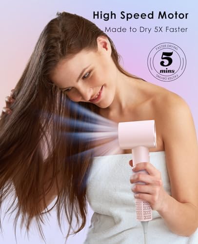 Hair Dryer, Negative Ionic Hair Dryers, High-Speed Blow Dryer with 110, 000 RPM Brushless Motor, Fast Drying Lightweight Travel Hairdryer, Low Noise Home Hair Dryer with Smooth Nozzle