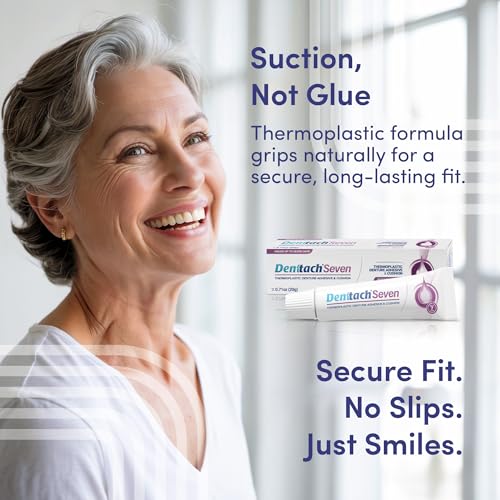Denttach Seven Denture Adhesive, Thermoplastic Denture Cushion and Reliner, Upper and Lower Denture Comfort for Up to 7 Days, Zero Glue, Zinc Free