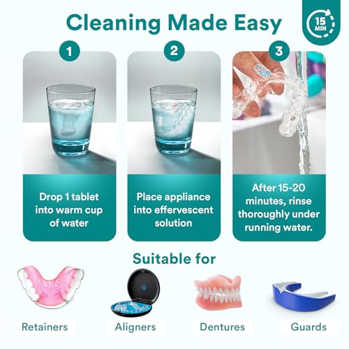 Weiss Naturals Retainer Cleaner Tablets, Invisalign Cleaner, Remove Stains, Odors & Plaque, FSA & HSA Eligible, PERSULFATE FREE Night Guard & Denture Cleaner 4-Month Supply, 120 Mint Scented Tablets