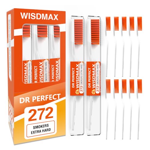 DR PERFECT Extra Hard Toothbrushes Firm Toothbrush for Smoker's Teeth Whitening Pack of 12