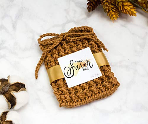 Ivory Taupe Antique Gold Reusable Crochet Soap Saver Bag Set for Handmade Soap - Soap on a Rope Pouch - 3 Pack