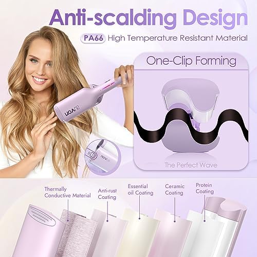 NOVUS Curling Iron Hair Crimper Waver - 1.25 Inch Anti-Scald Rovy Waves Curling Wand, Ionic Deep Waver Hair Curler Tool with Ceramic 2 Barrel for All Hair Types, Auto Shutdown Protection