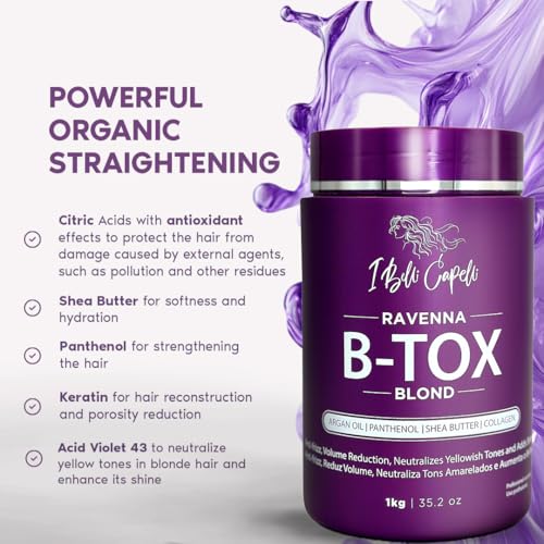 Ravenna Hair B-tox Treatment for Blond Hair, 35.2 oz (1kg) - Formaldehyde-Free, Anti-Frizz, Smoothing, Deep Hydrating and Moisturizing Action, Argan Oil, Keratin, Panthenol