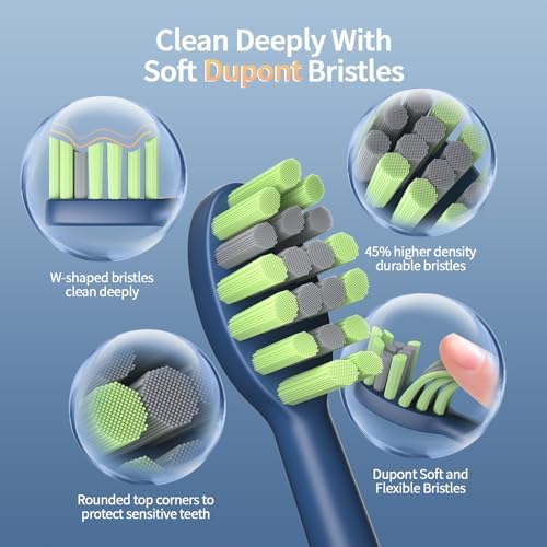 Electric Toothbrush for Adults, 42000 VPM Deep Clean Sonic Toothbrush with 6 Brush Heads, 4 Modes, IPX7 Waterproof Rechargeable Toothbrushes for 120 Days, Built-in 2 Mins Smart Timer (Blue)