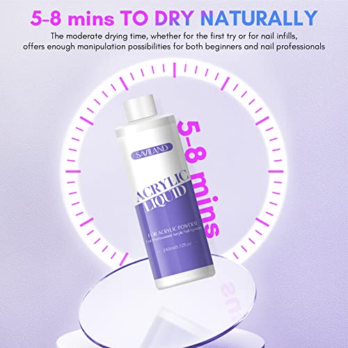 SAVILAND Monomer Acrylic Nail Liquid – 8.11fl.oz Acrylic Liquid with 3PCS Brushes Size（8/10/14) Non-Yellowing Monomer for DIY Home Nail Salon Use